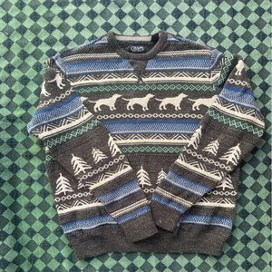 Chaps Gray and Blue Knit Sweater